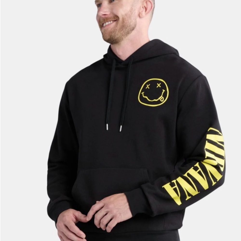 NIRVANA Black Hoodie with Yellow Graphics